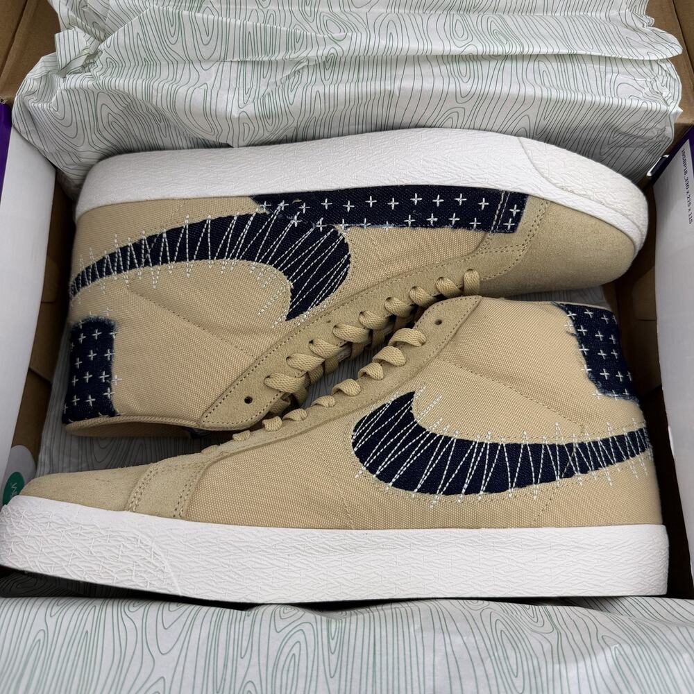 Nike SB Zoom Blazer Mid PRM Sashiko Sesame Mystic Navy CT0715-200 Size 11.5 - Picture 10 of 11